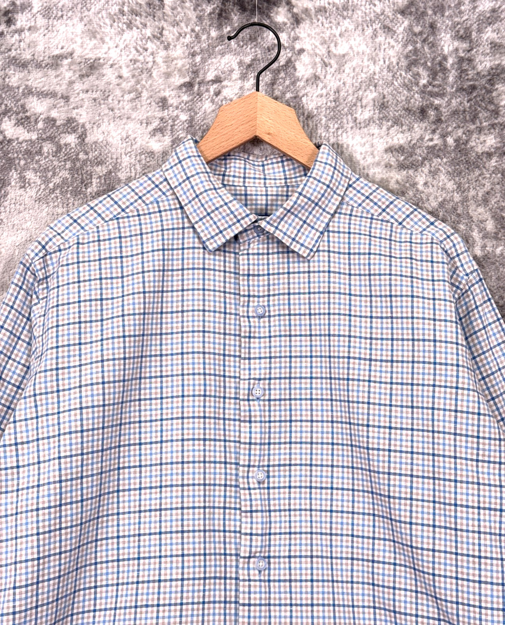David Donahue Dress Shirt 17 34/35 Mens Fusion Linen Blend Check